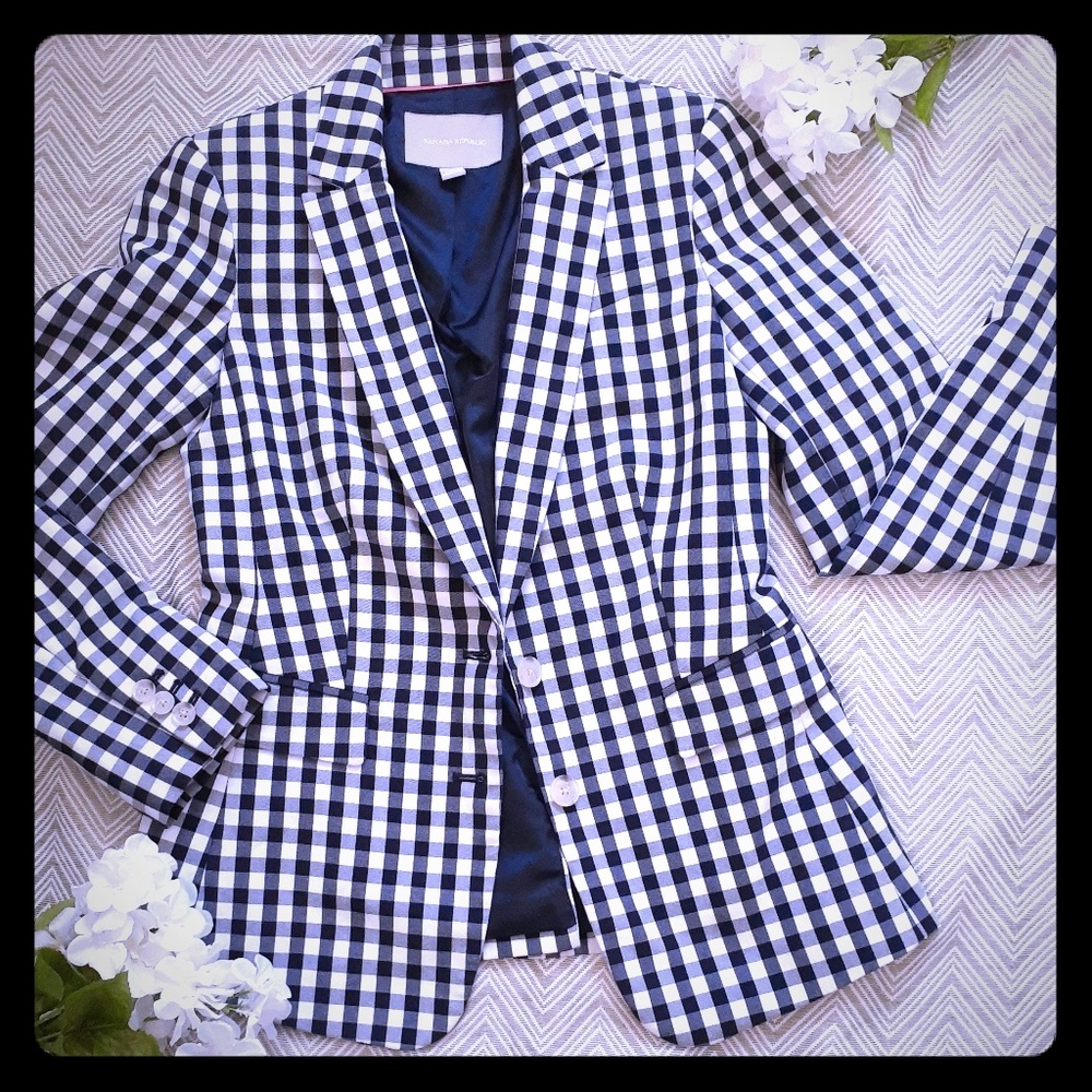 Banana Republic Navy Gingham Blazer